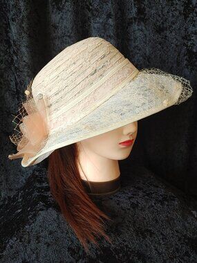 Lt. Peach fancy, lace Derby, High Tea, Church hat (012)